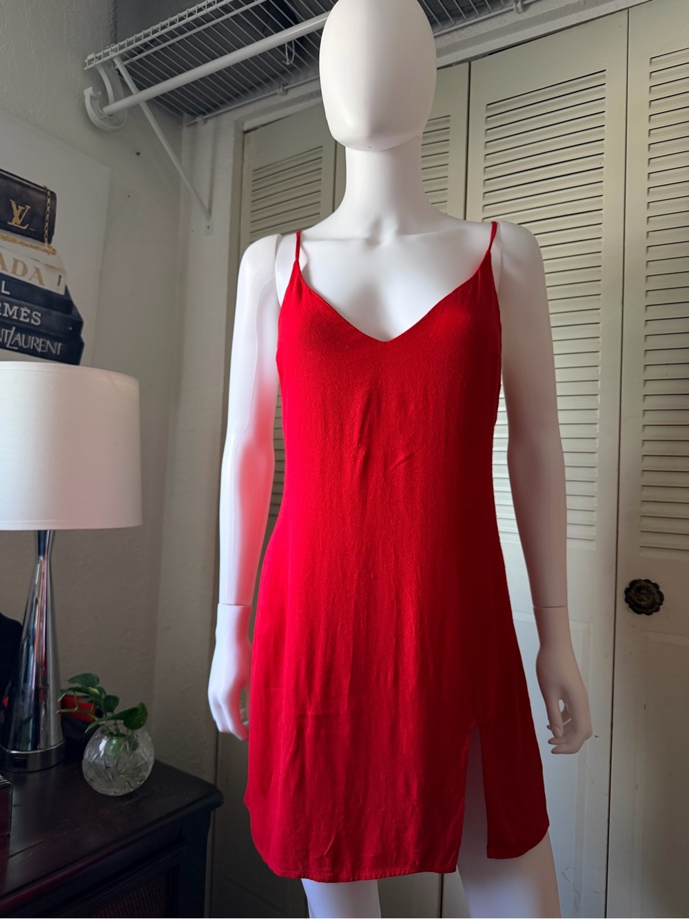Reformation Bright Red Slip Dress with Slit size L - Picture 3 of 11